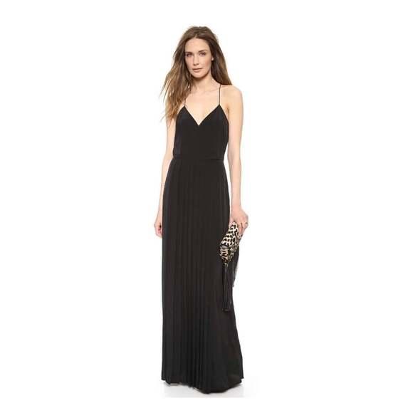 Tibi Dresses & Skirts - Tibi Pleated Maxi Dress Black Silk Spaghetti Strap Size 8 Evening Gown